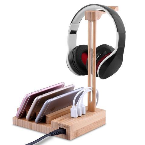 Solid wood earphone stand
